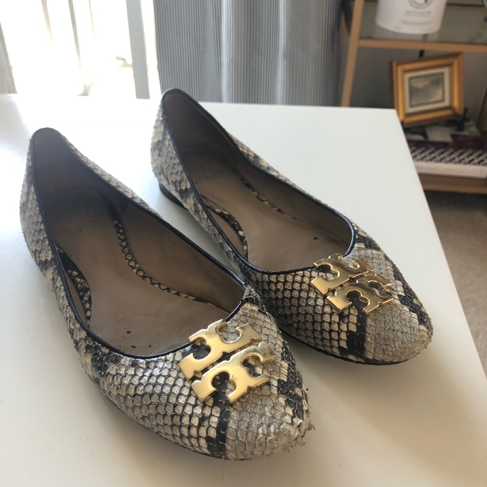 Tory Burch snakeskin flat with leather sole